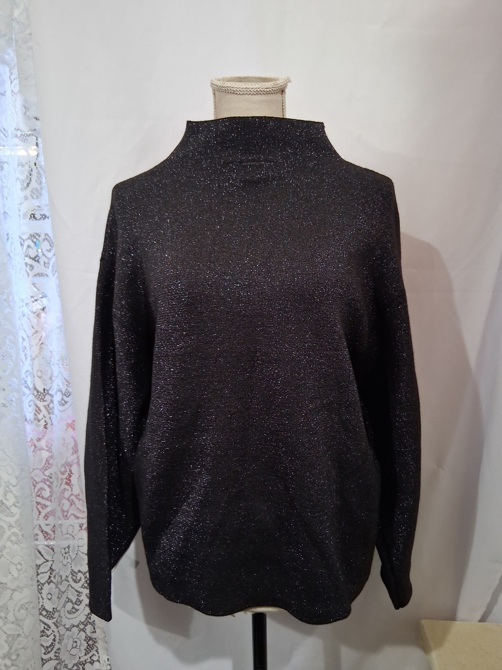 Women's H & M Black Metallic Overdized Sparkle Sweater